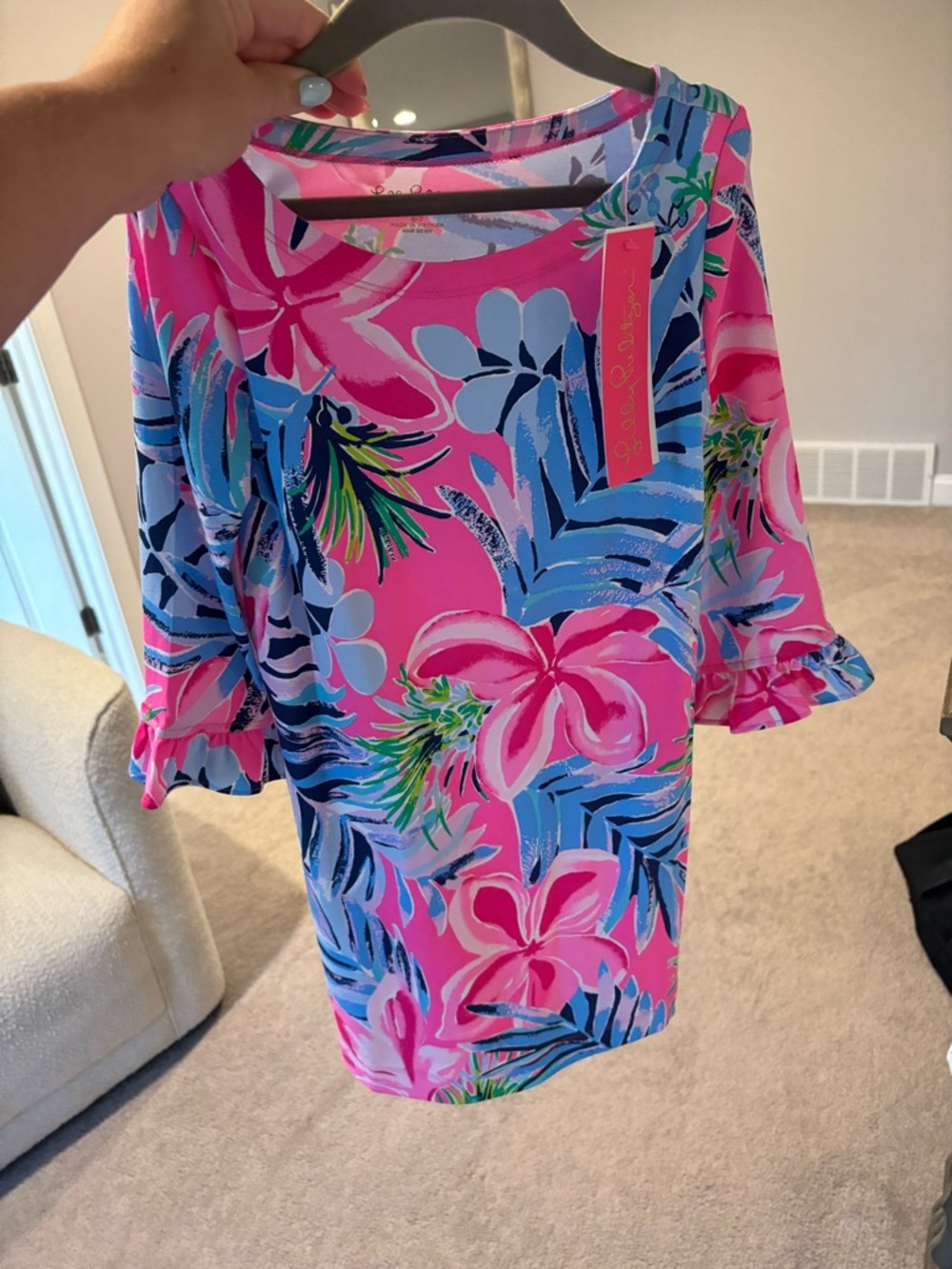 Lilly Pulitzer girls dress new with tags Bright Pink Tropical Floral Shift Dress